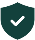 Icône de bouclier de couleur verte avec coche représentant la protection, la certification et la sécurité des antivols CactUs Lock.